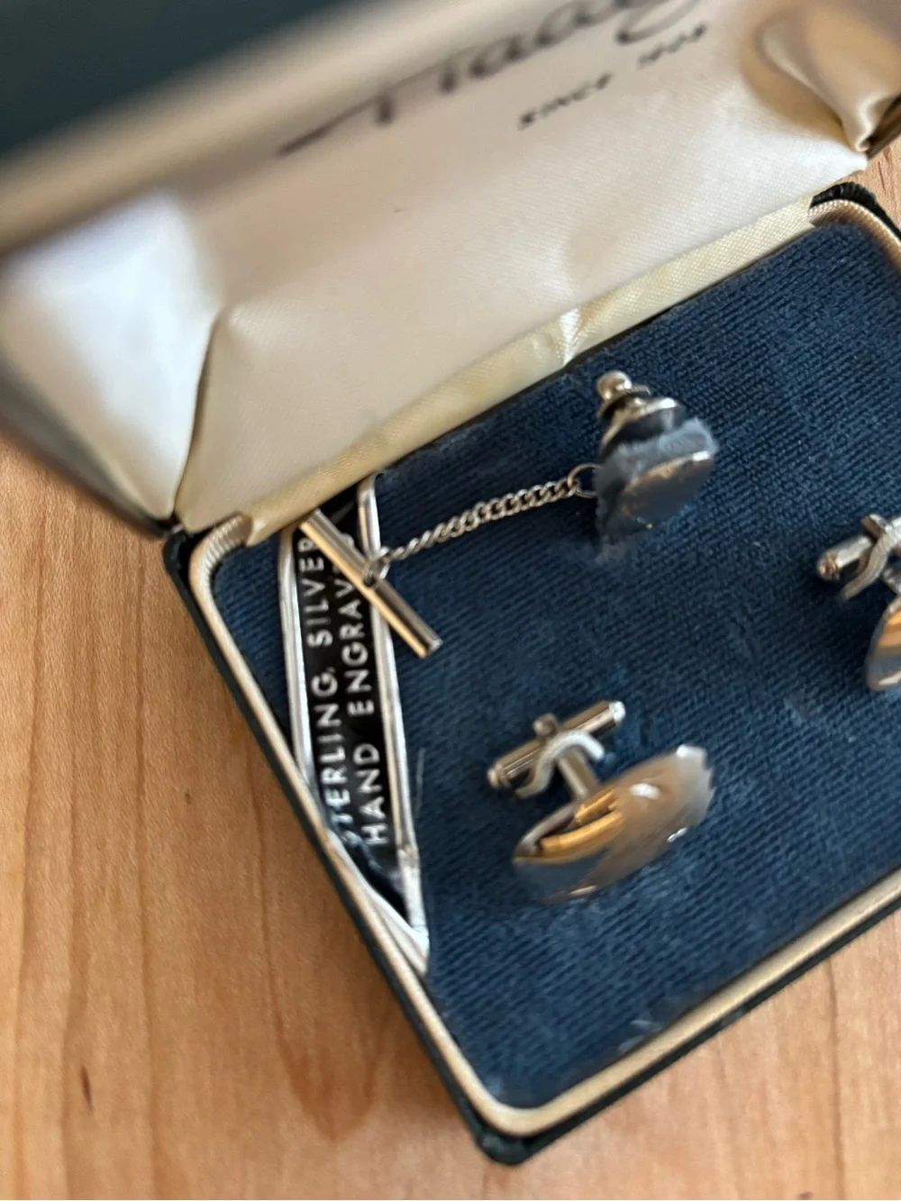 Vintage Sterling Silver Hadley Cuff Links and Tie Tack Set